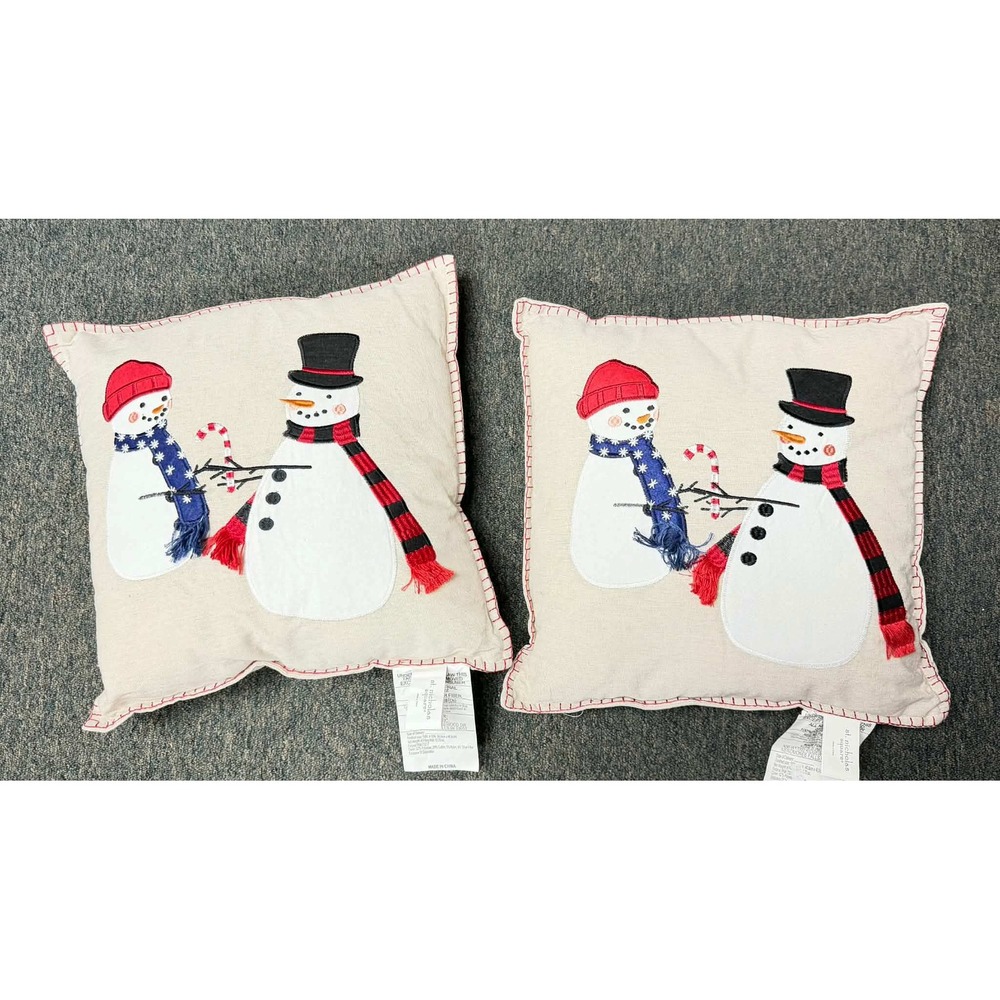 St Nicholas Square Snowman Christmas 16" Throw Pillows Set of 2